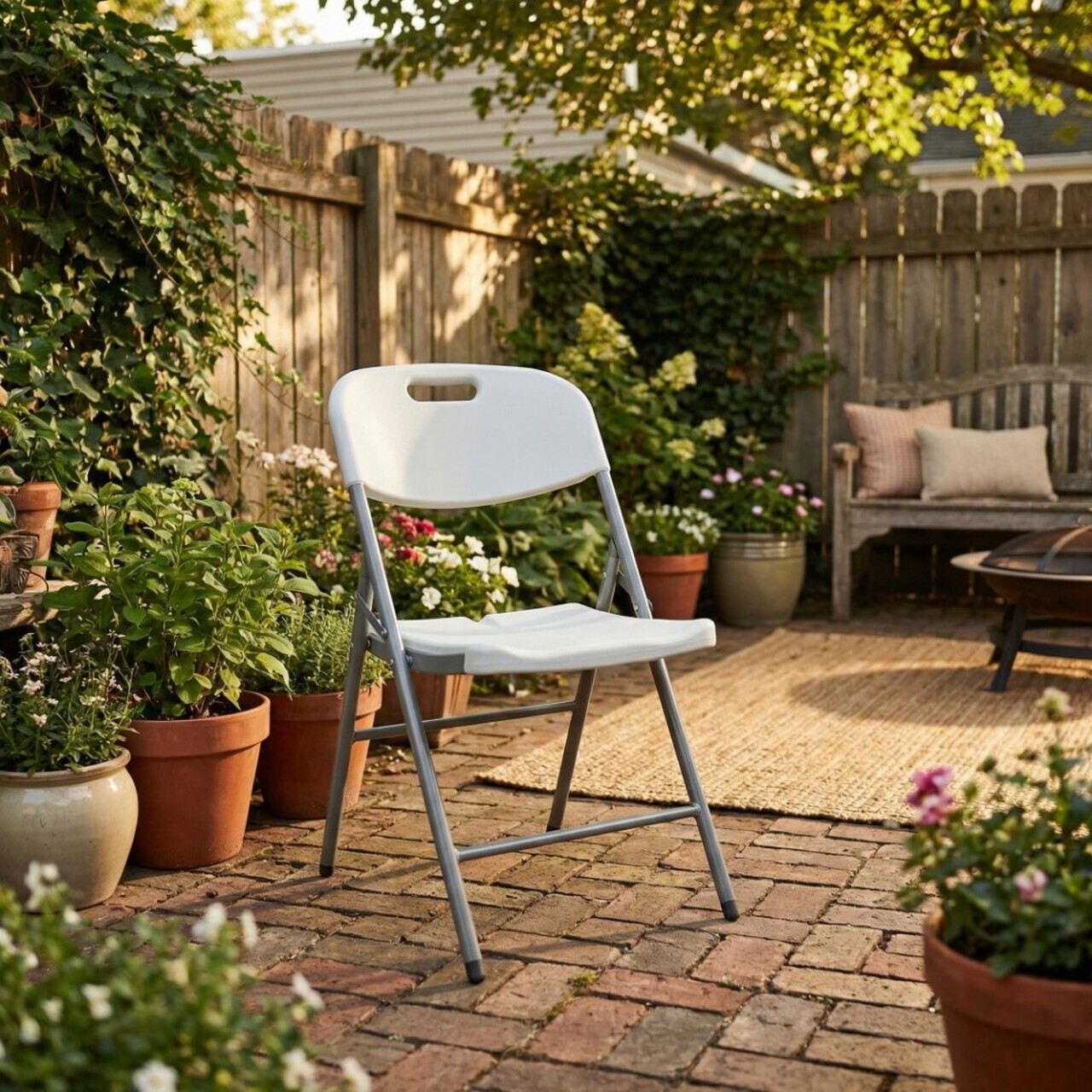 Scaun pliabil Heinner, 55x46x83 cm, otel/plastic, alb/gri - imagine 4